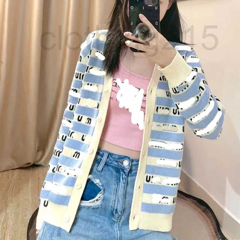 

Women' Knits & Tees Designer knitting stripe letter V-neck cardigan coat women' sweet wind 2022 early autumn new MTL0, Sky blue