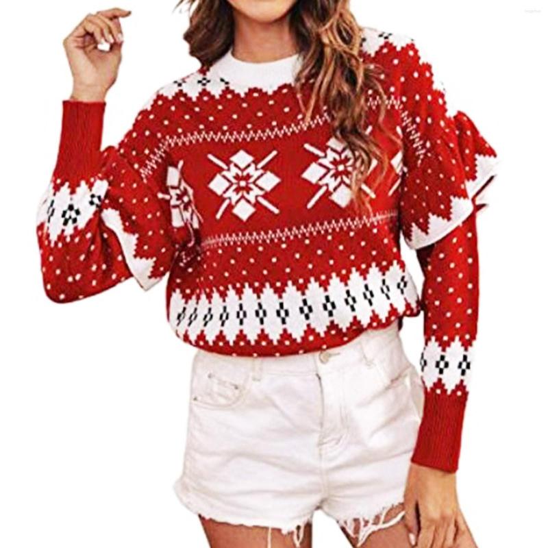 

Women's Sweaters Women's Fashion Top Sweater Print Long-sleeved Sweatshirt O Neck Warm Casual Winter Blouse Snowmobile Coats For Women, Red