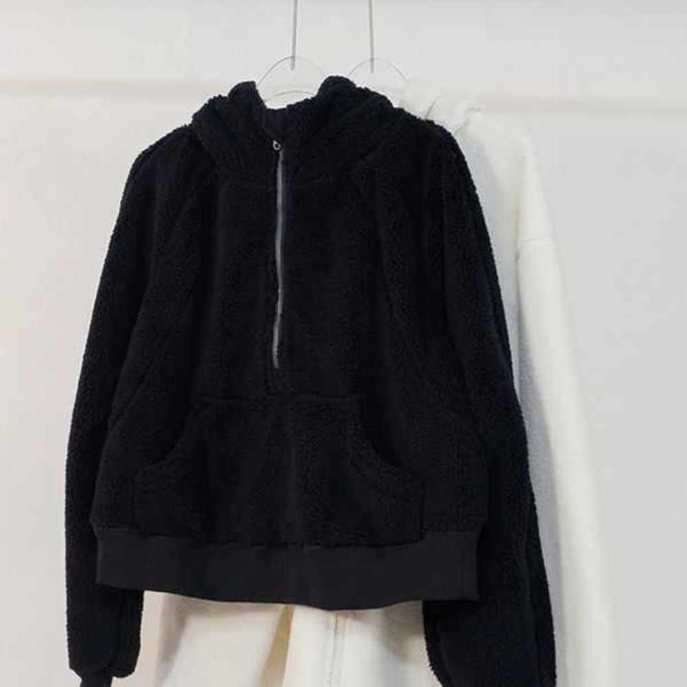 

Women's Autumn Hoodies Sweatshirt Yoga Suit Jacket Ladies Sport Half Zipper Thick Loose Short Style with Fleece7bzc, Black