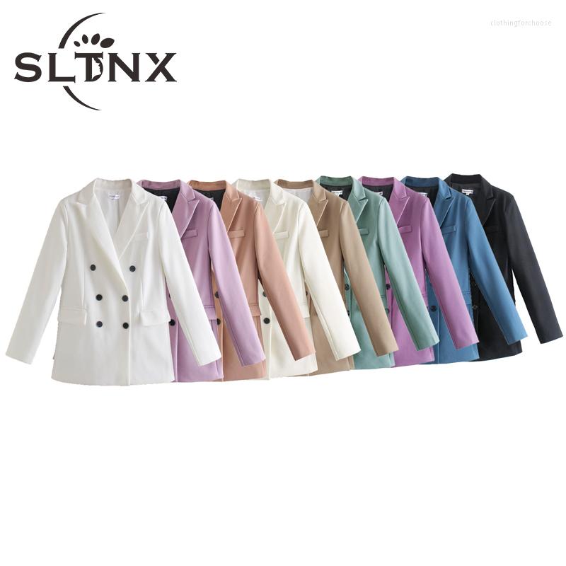 

Women's Suits SLTNX Fashion Woman Blazers 2023 Office Elegant Stylish Coat Female Solid Double-breasted With Pockets Casual Suit, White