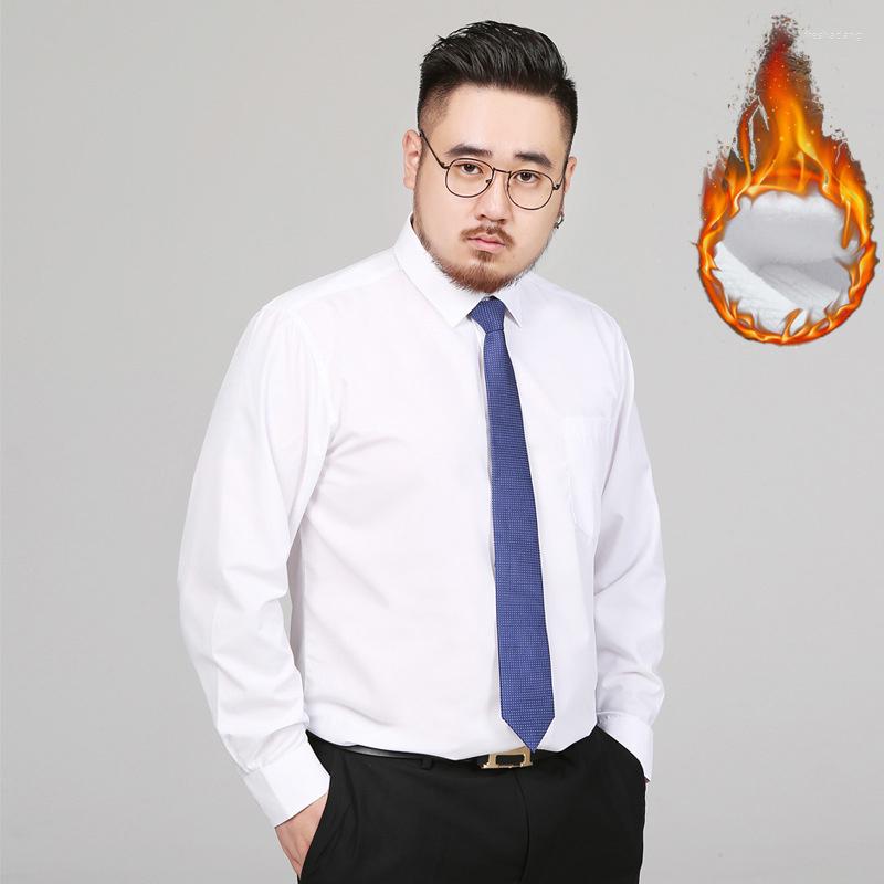

Men's Casual Shirts S-8XL Winter Plush Warm Long Sleeved Business Large Men's Shirt, White
