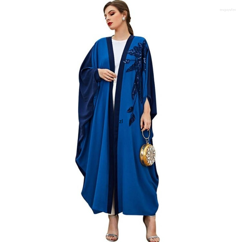 

Ethnic Clothing Abayas Muslim Maxi Dress Women Embroidery Sequin Loose Boubou Fashion Batwing Sleeve Arab Dubai Islam Cardigan