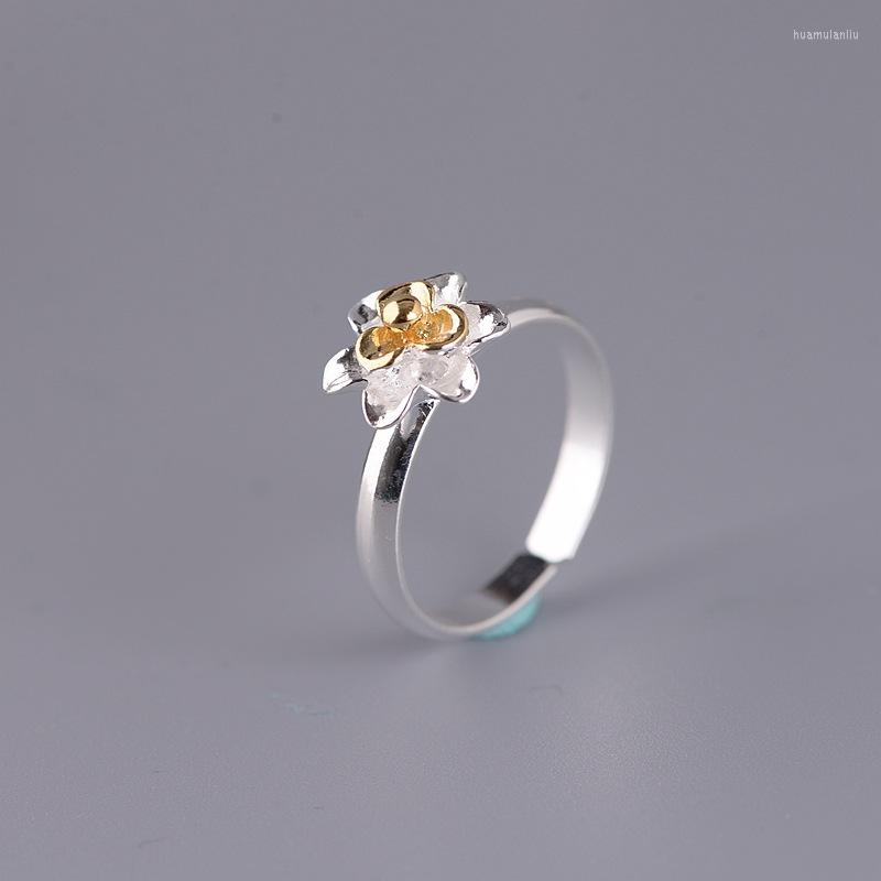

Cluster Rings FNJ Gold Color Flower 925 Silver Adjustable Size Open S925 Solid Ring For Women Jewelry Fine