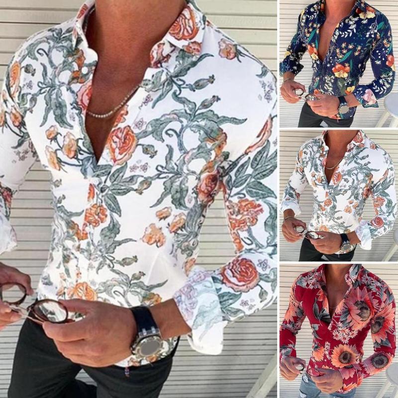 

Men's Casual Shirts Men Shirt Sunflower Breathable Lapel Long Sleeve Single-breasted Summer Top Holiday Clothes, Navy blue