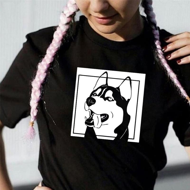 

Women' T Shirts Harajuku Siberian Husky Cotton Shirt Gifts Women Clothing With Dog Graphic Tees Lovers Summer Tops, Black