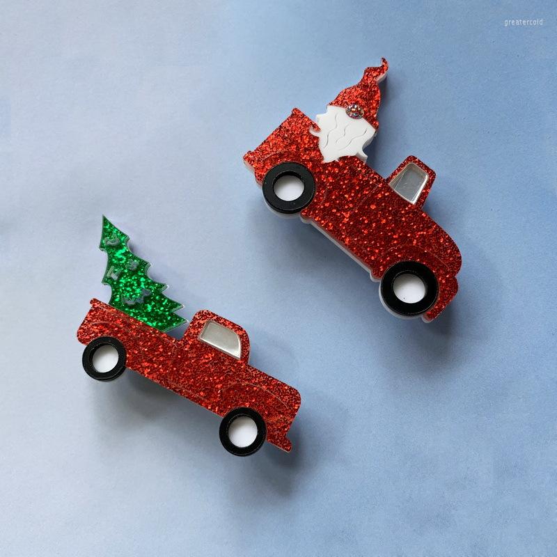 

Brooches Brooch Pins For Women Funny Lovely Santa Drives A Truck Acrylic Glitter Powder Cartoon Jewelry Bags Femme Gift