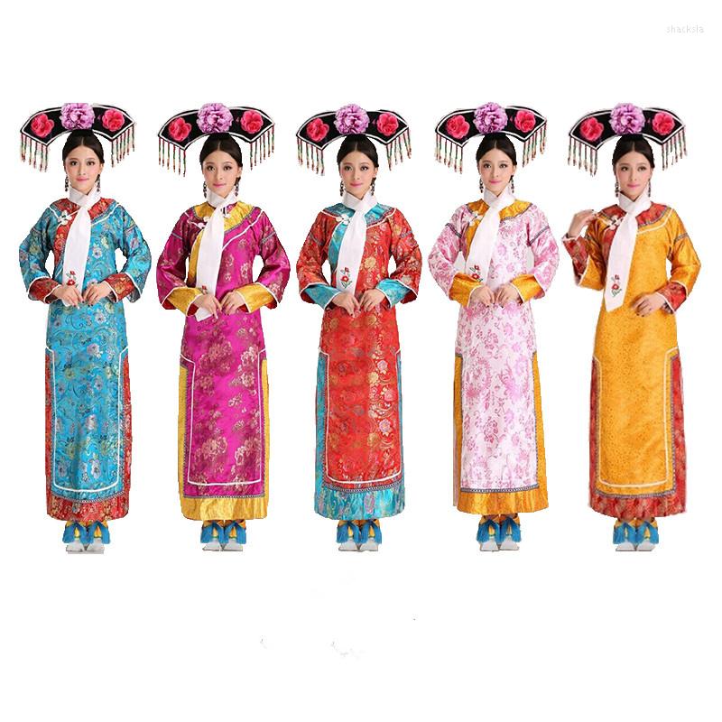 

Stage Wear Women Chinese Qing Dynasty Costume Femlae Princess Dance Embroidered Tang Cheongsam Dress Ancient Clothing 89, Blue