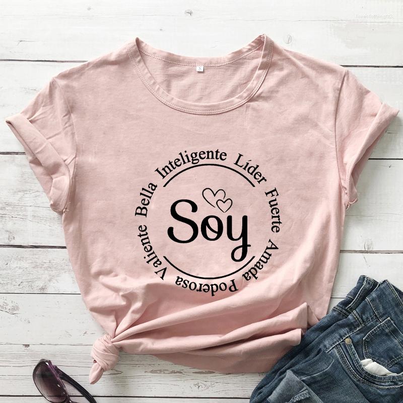 

Women' T Shirts Soy Spanish T-Shirt Hispanic Shirt Latina Tee Positive Women Fashion Casual Vintage 90s Aesthetic Top, Grey-black text
