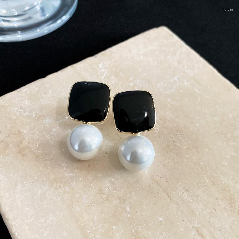 

Dangle Earrings Temperament Black Square Pearl Drop For Women Personality Brincos