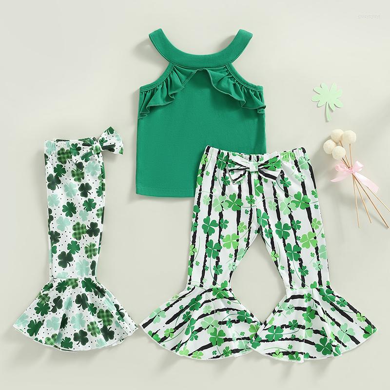 

Clothing Sets Toddler Kid Girls Summer Outfit Green Sleeveless Camisole Four Leaf Clover Print Flared Pants Children