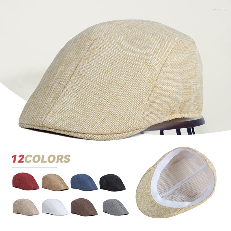 

Berets Men's British Retro Beret Fashion Simple Imitation Breathable Peaked Forward Cap Autumn Solid Color Flat Top Sboy Hat