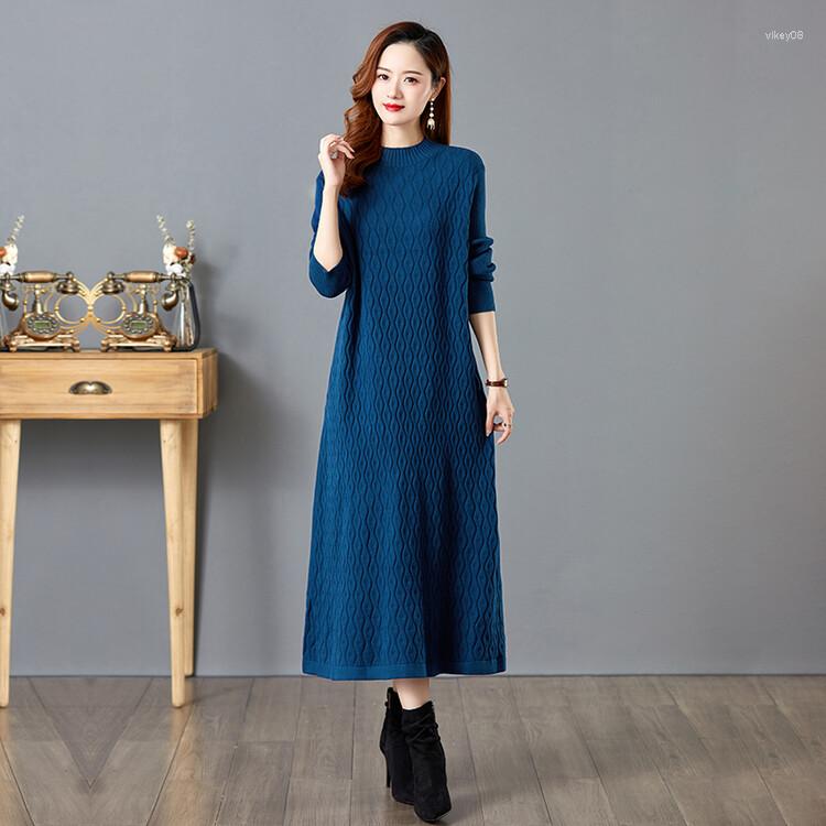 

Casual Dresses Women Knitted Long Dress 2023 Autumn Winter Fashion Lady Sleeve Half-Turtleneck, Black