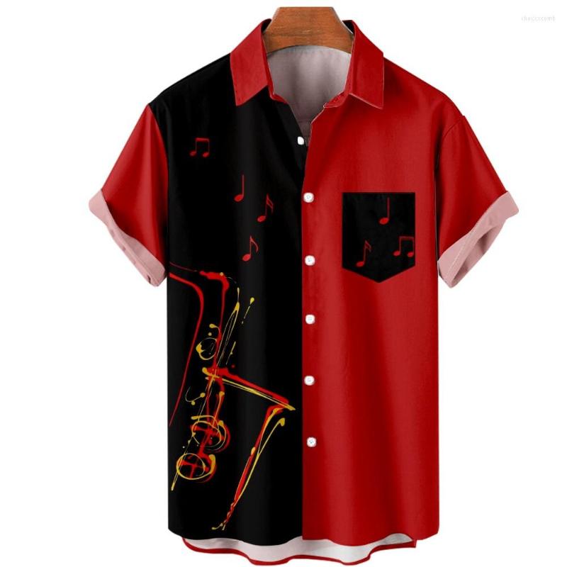 

Men's Casual Shirts Men's Red And Black Patchwork Print Summer Man Quick Dry Lapel Short Sleeve Button Tops