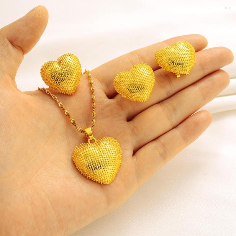 

Necklace Earrings Set Classic Heart Shape Fashion NecklaceSet Ethiopia Sign Women 24k Gold Color Filled Arab Africa Europe Jewelry, Picture shown