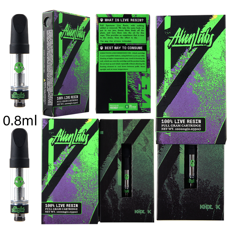 

New Alien Labs Atomizers Aliens Vape Cartridges Packaging Empty 0.8ml Black Tip Ceramic Cartridge Carts Thick Oil Ailenlabs Dab Pen 510 Thread Wax Vaporizer E cigs