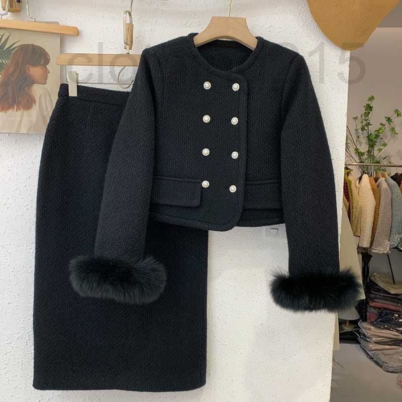 

Two Piece Dress Designer down jacket buttock skirt for women' 2022 winter new woolen two-piece suit RFVH, Black10