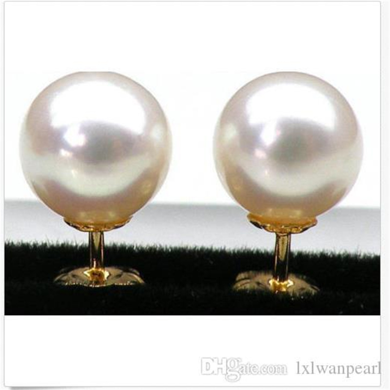 Stud 8 MM GRADE PERFECT ROUND WHITE AKOYA PEARLS EARRING 14K SOLID GOLD-image-435839237