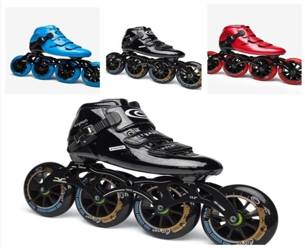 

Ice Skates Professional CITYRUN Inline Speed Shoes for Indoor Track Race Speeding Competition 110mm 100mm 90mm Carbon Fiber Roller3057568, Blue boot only