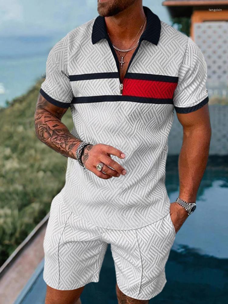 

Men's Tracksuits Summer Men High Quality Short Sleeve Zipper Polo Shirt Set Shorts Casual 2 Piece Outfit Tracksuit Streetwear Brand Clothing, Polo shirt set-19