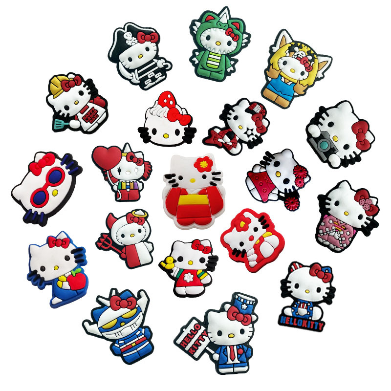 

Anime charms wholesale childhood memories red bow cats kitten funny gift cartoon croc charms shoe accessories pvc decoration buckle soft rubber clog charms, Equally mixed colors