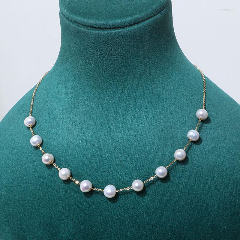 

Chains Gold Plated Real Natural Freshwater Pearl Necklace Fashion Charm Jewelry Anniversary Party Wedding Gift For Women Girls 2pcs/lot