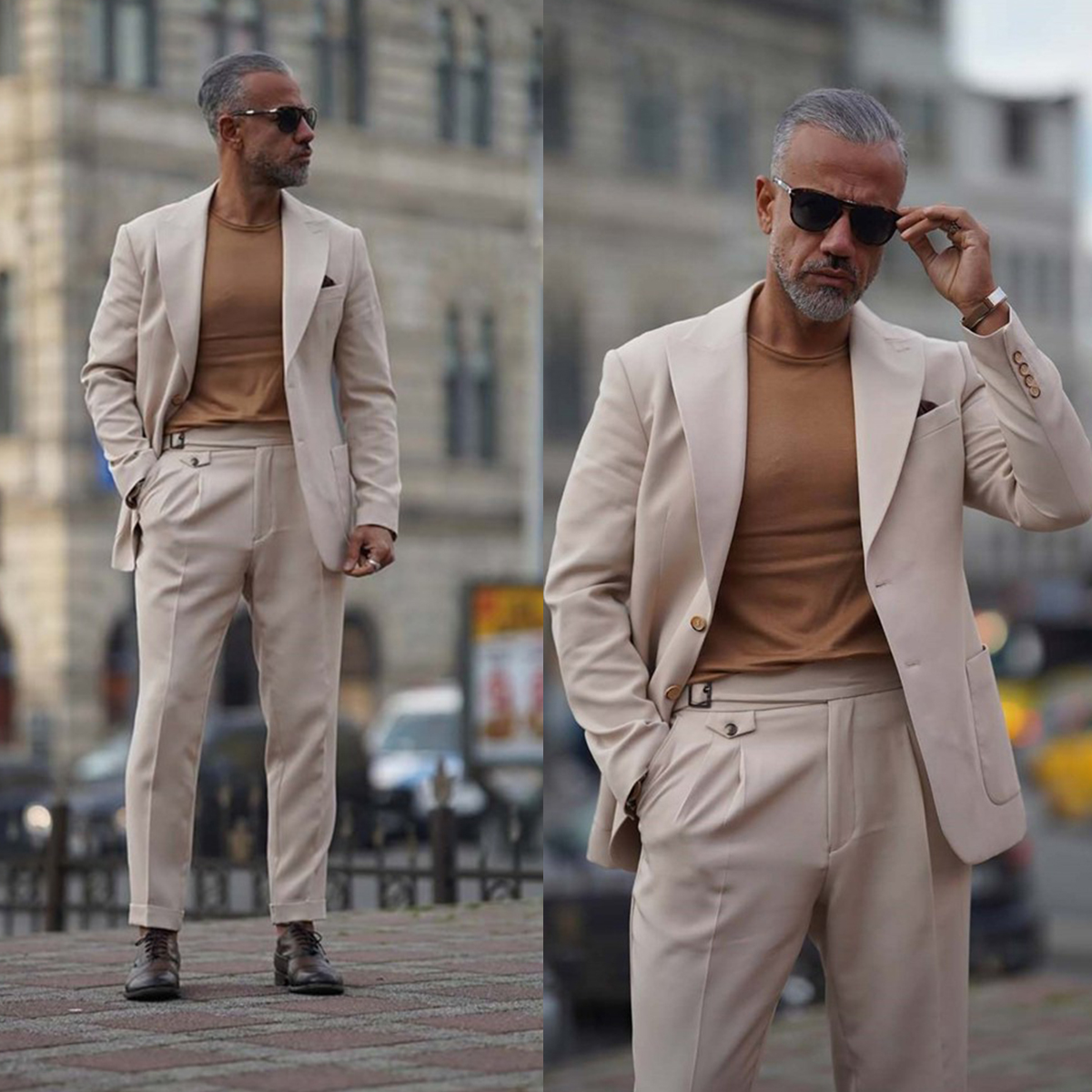 Two Pieces Wedding Tuxedos Men Suits Solid Color Peaked Lapel Fashion Suit Jacket Two-Button Handsome Customized Three Pockets Work Multi-scenario C