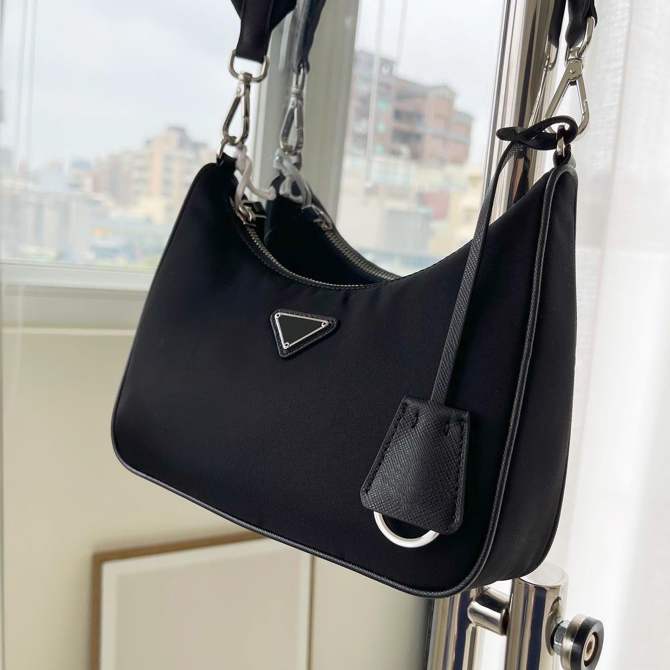 

Simple 3-piece Set Women's Men's Purse Handbag Clutch Luxury Tote Crossbody Bag Triangle Re-edition reedition2000 2005 Nylon Chain cleo Sa fino Prada Designer, 1-sky blue