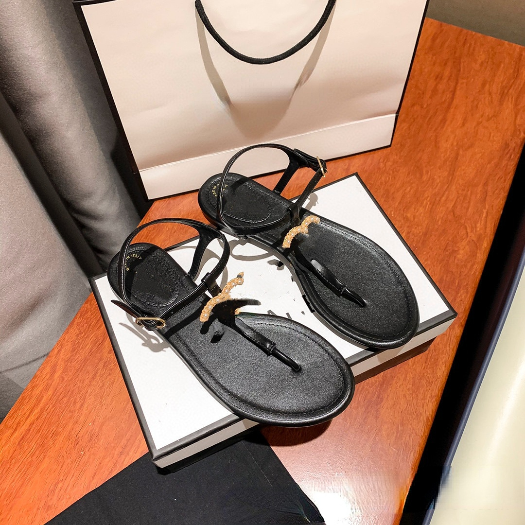 

Women's Sandals Designer Shoes Pearl Hollow Metal Buckle Simple Toe Clip, Aspic