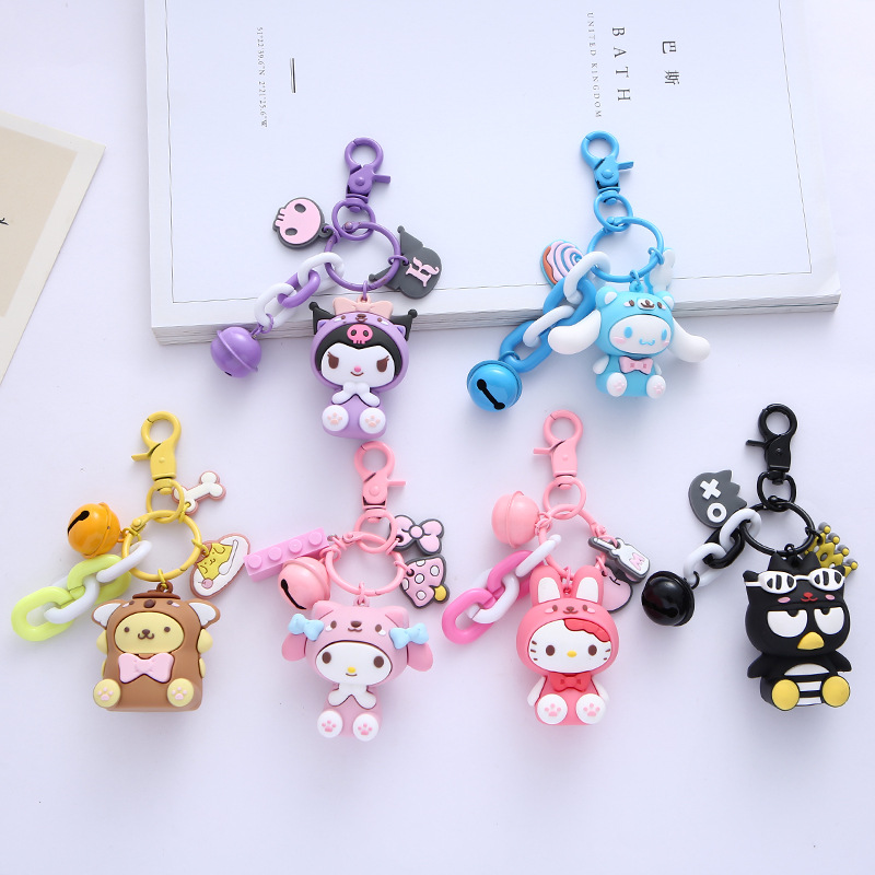 

Cute Animation Jewelry KeyChain Kuromi With Bell Series PVC Key Ring Accessories kids birthday gift