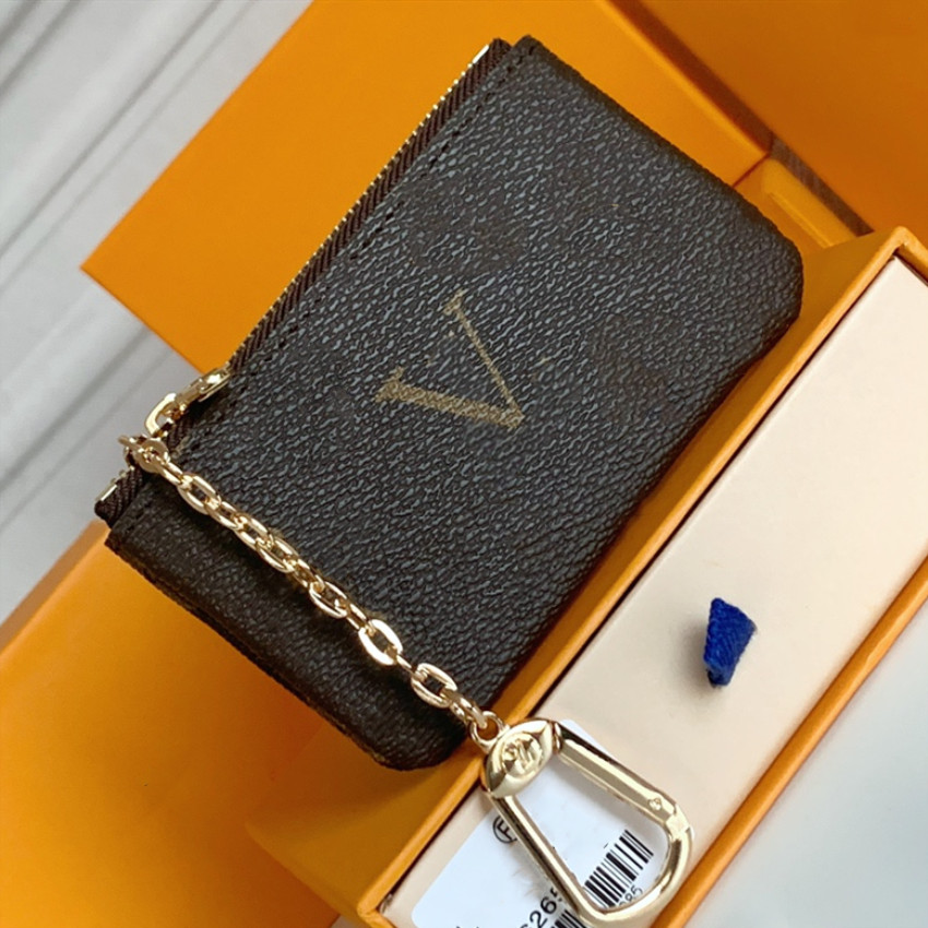 

Tops Quality Wallets Unisex Purse Woman Wallet Pouch Men Key Ring Credit Card Holder Coin Luxury Mini Purses with Box, Brown