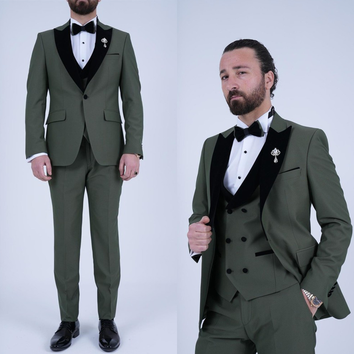 Three Pieces Wedding Tuxedos Men Suits Peaked Lapel Fashion Suit Jacket One-Button Handsome Customized Pockets Work Multi-scenario Coat Pants Vest