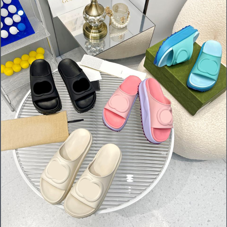 

Luxury Designer Slipper Women Sandal Lady Slides platform wedge rainbows summer slippers for men ladies foam Rubber Beach pink black Casual Shoes With Box