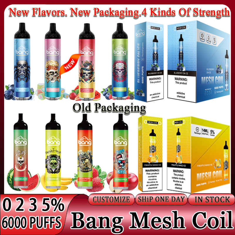 

Original Bang Mesh Coil 6000 Puffs Disposable E-cigarettes Bars Bang Puff 6000 e cigarette Vape desechable Bang 6k Pen 14ml vapers desechables 1100mAh Rechargeable