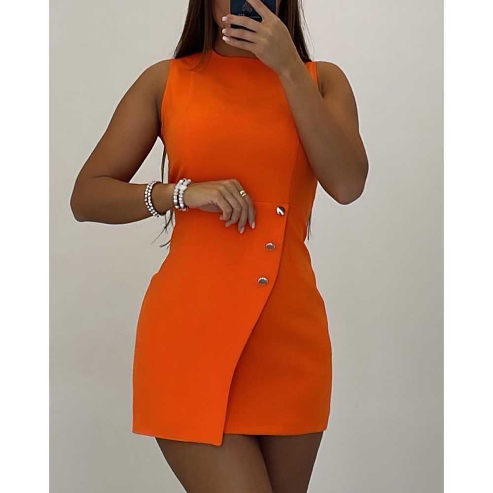 

Casual Dresses Women Sleeveless Buttoned Asymmetrical Bodycon Dress 2022 Summer T230210, Orange