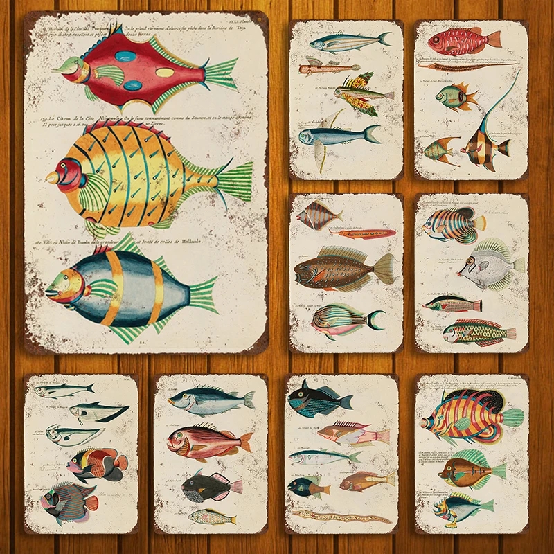 

Vintage Colorful Marine Fish Metal Signs Tin Signs Poster Decor for Bar Pub Club Man Cave Wall Decoration 20x30cm Woo