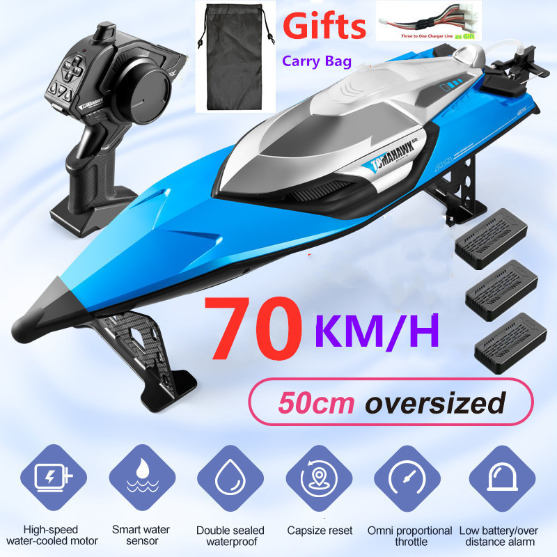 

Electric/RC Boats 70KM/H High Speed 50CM Big 200M Remote Control Ship Boat Rowing Waterproof Capsize Reset RC Racing Boat Speedboat Add Carry Bag 230214, Green 1battery