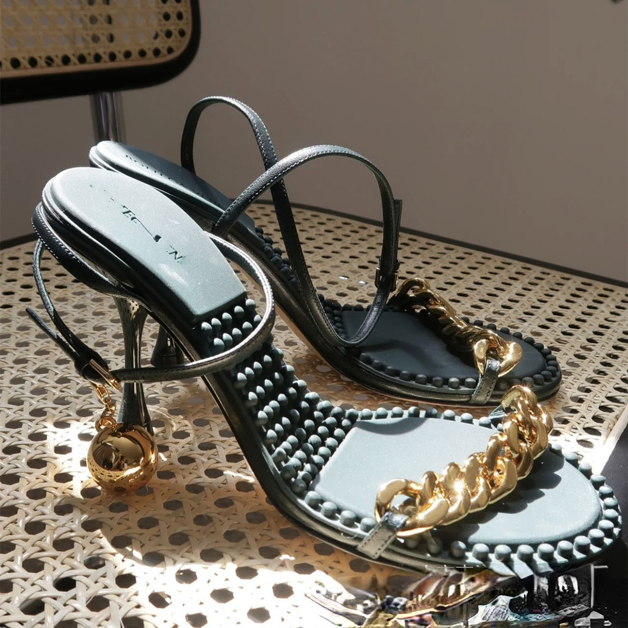 

Women Fashion Sandals Chain Brief Peep Toe Women's High Heels Dress Shoes, Aspic