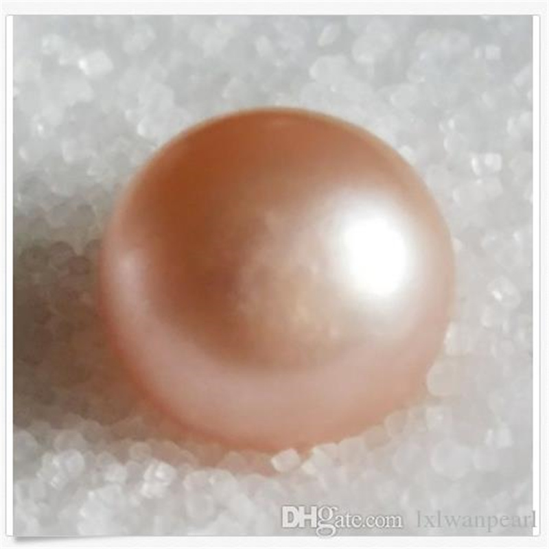 Pearl 10-11mm round natural gold pink south seas single loose pearl half drilled-image-435692753