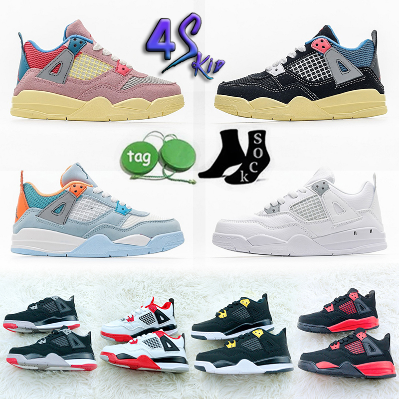 

Kids 4 Bred White Oreo University Blue Lightning Basketball Shoes 4s Children Boy Girls Black Cat Red Thunder Pure Money Sneakers Toddlers Birthday Gift Size 26-35