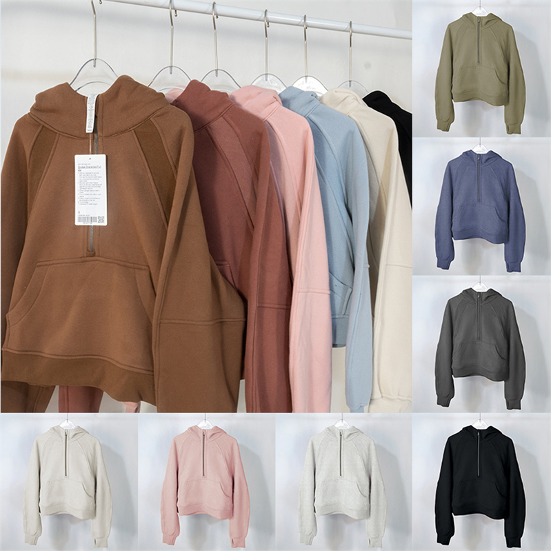 

yoga hoodie lululemens scuba womens designers Autumn and winter Plus Velvet Thickening jackets hoodys sports half zip zipper terry sweater chothing loose clothes