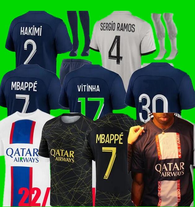 

MBAPPE HAKIMI PLAYER #30 soccer jersey SERGIO RAMOS  23 Maillots de football 2022 2023 MARQUINHOS VERRATTI pSGS HAKIMI men kids kit shirt uniforms maillot foot third, 22/23