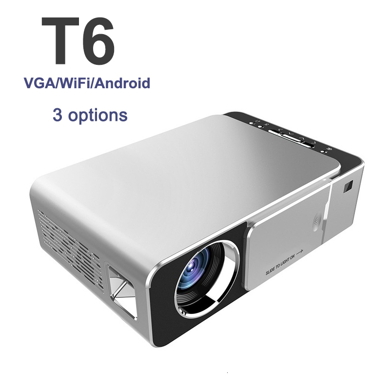 

Projectors T6 LCD Projection LED Lamp HD 3500 Lumens Portable VGA WiFi Android Version USB Support 4K 1080P Red Silver 230214