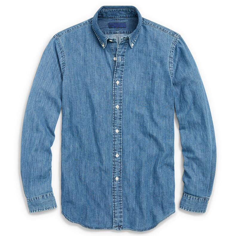 

Fashion fit Casual Denim dress shirts Popular Embroidery business Polo blouse Men's long sleeve Clothing mix order, Blue