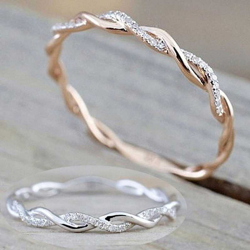 

Band Rings 1pc Delicate Gold Silver Color Twined Vine Infinity Rings for Women Simple Fashion White Zircon Bridal Engagement Wedding Ring G230213