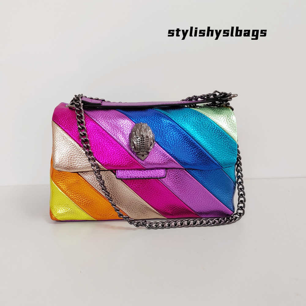 

Shoulder Bags Rainbow Women Handbag Wave Pattern Eagle Icon Head On Front Jointing Colorful Cross Body Bag Patchwork Shoulder Bag 021523H, Blue