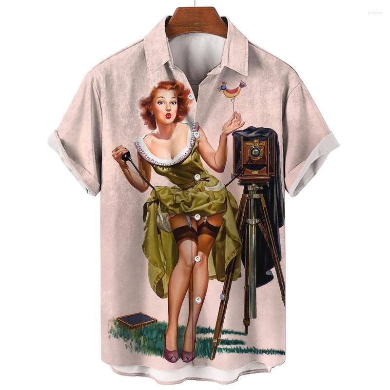 

Men's Casual Shirts Men's Hawaiian Summer Beach Shirt 3d Sexy Print Hip Hop Rock Short Sleeve Tops Loose Male Female Blouse Vintage, E01-zx01432