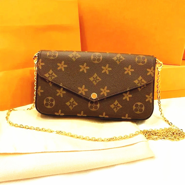 

3 piece POCHETTE FeLICIE bag Womens Mens luxury designer Purses with box original shoulder bag handbag brand hobo gold chain tote clutch famous Crossbody bags Wallet, Embossing black