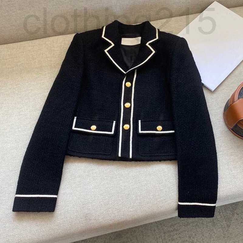 

Women' Jackets Designer Xiaoxiangfeng new wool tweed metal button suit collar coat celebrity temperament top female yb BCES, Black