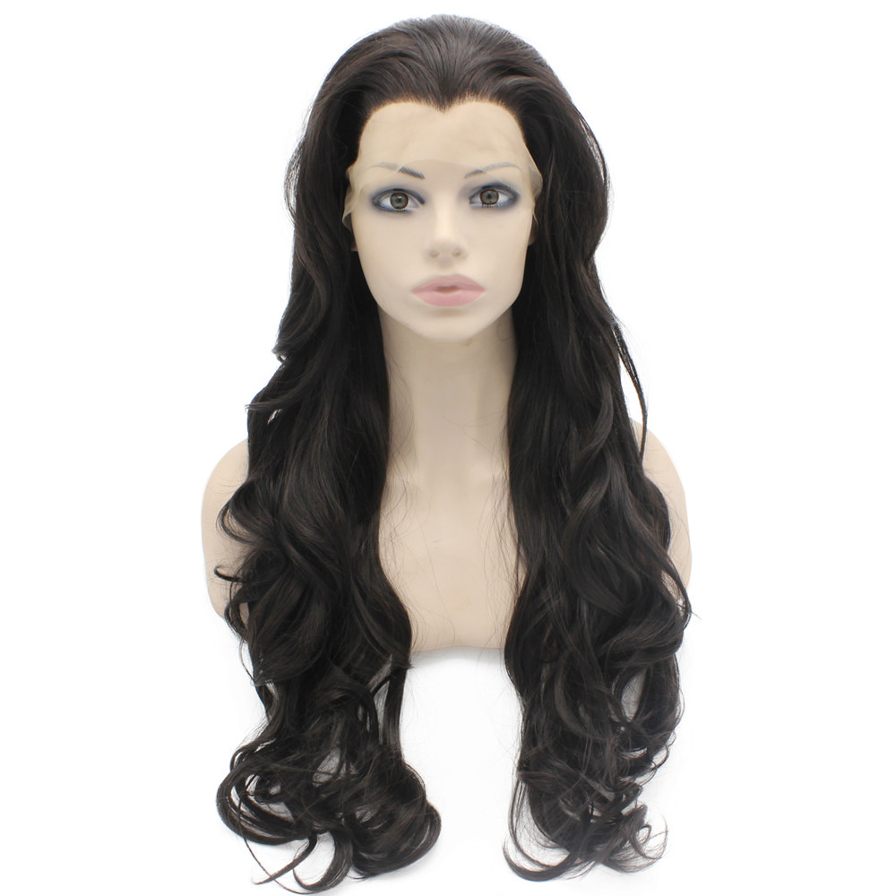 

26" Extra Long Dark Brown Wavy Wig Heat Safe Synthetic Hair Wig Front Lace Wig