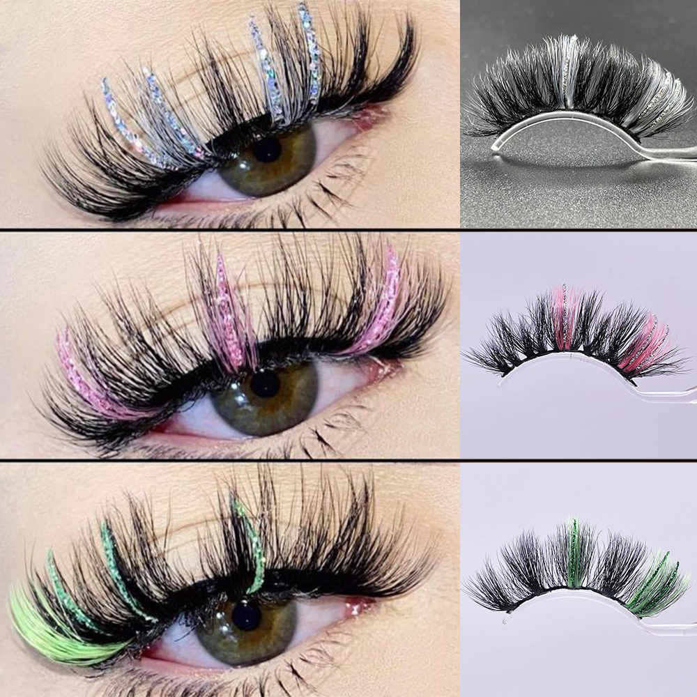 

1 Pair Glitter Ombre Colored Lashes Bulk Wholesale Fluffy 5D Mink Lashes Natural Fake Eyelashes Supplies 3D Lash Boxes Packaging